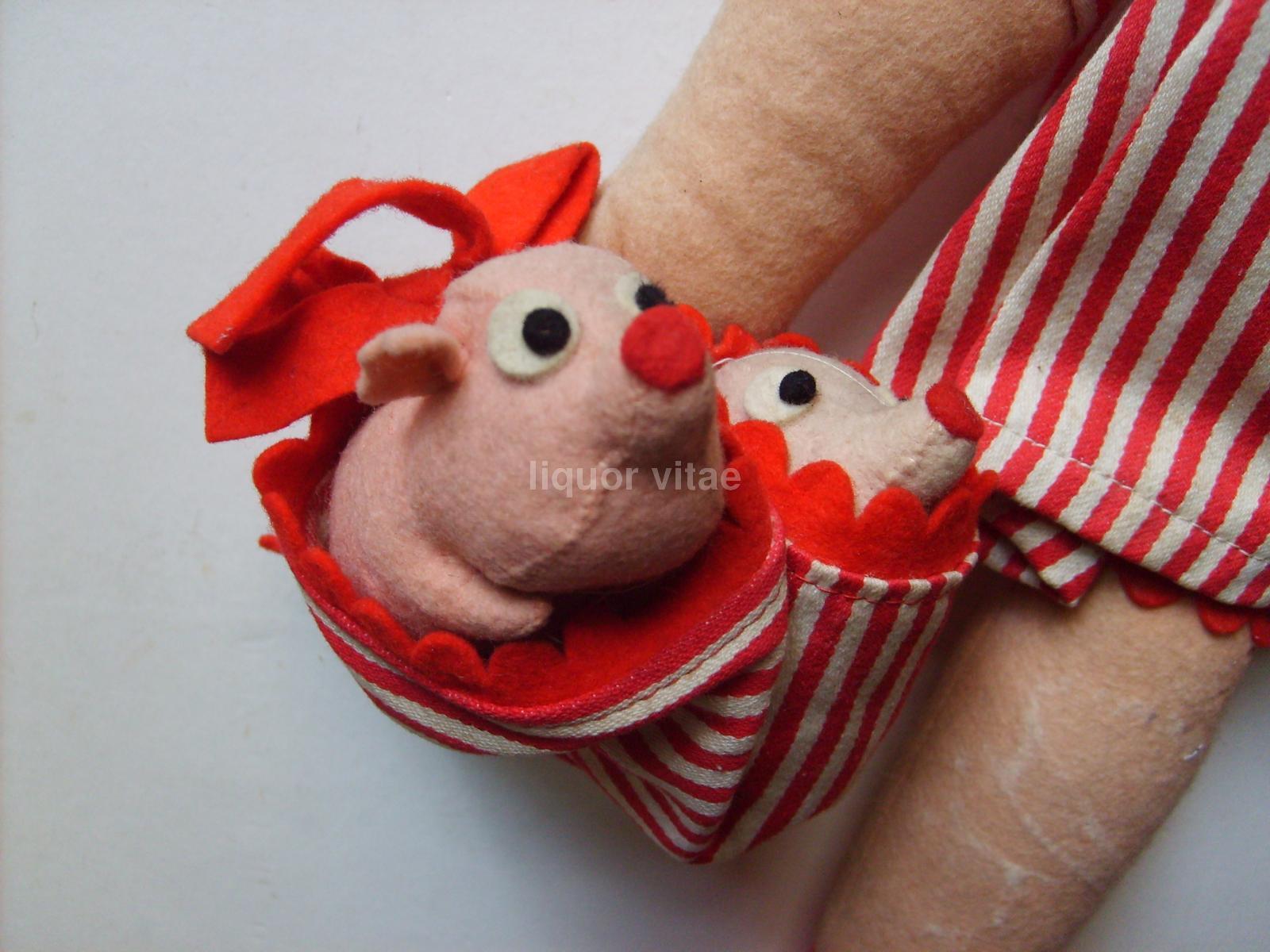 Giochi d'Epoca, Bambola Anili, Torino, Panno Lenci, Con Maialini, Bellissima, Inusuale immagine 8