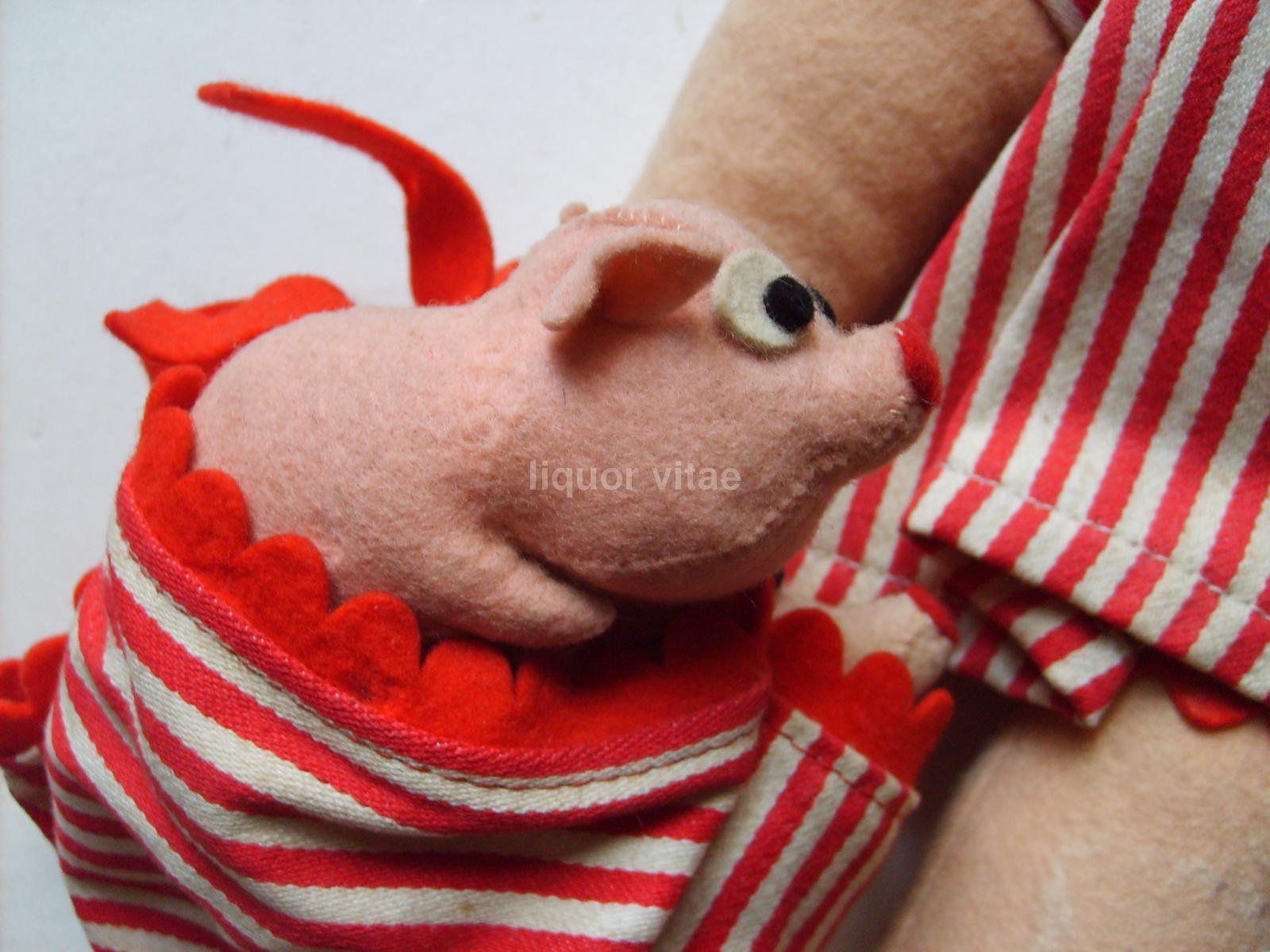 Giochi d'Epoca, Bambola Anili, Torino, Panno Lenci, Con Maialini, Bellissima, Inusuale immagine 9