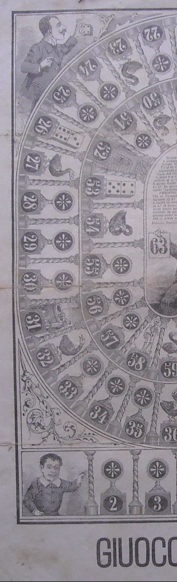 Gioco Delloca, Gioco Di Percorso, Dadi, Osteria, Pozzo, Labirinto, Antica Rara Stampa immagine 8